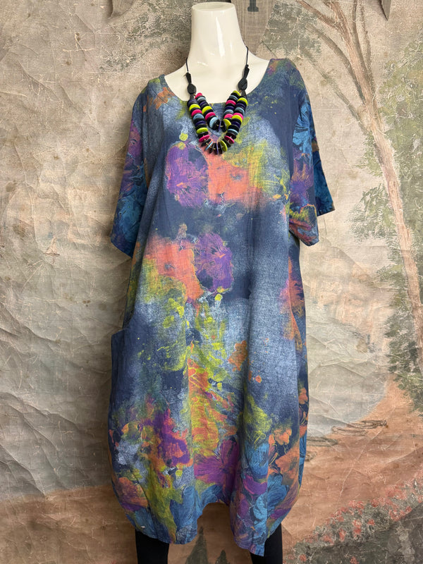 90847P Painted Presence Dress-Navy