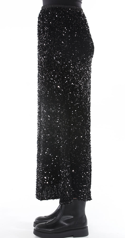 TF-7139 Sequin Pull-on Skirt-Black
