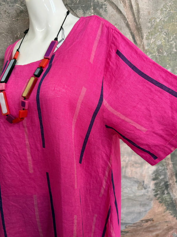 91307S Ruffle Stripe Tunic-Fuchsia