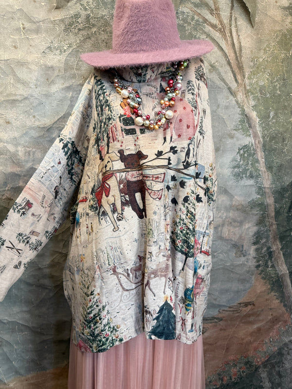 T1097 Cowlneck Dolman Slv Top-Holiday Joy