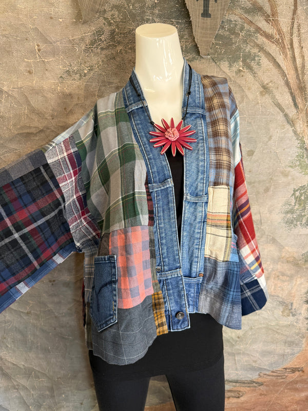 5572-Short Flannel Patchwork Duster-D