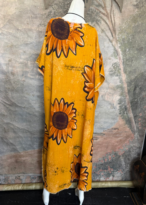 782 High Low Linen Tunic Top-Sunflower/Gold