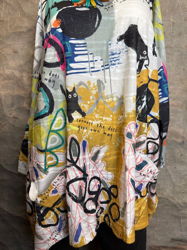 T1514 Long Slv Dolman Top/Tunic-Curious Kitty