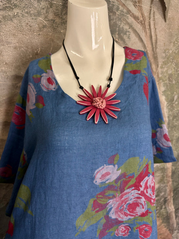 90645-62 Rose Pocket Tunic-Blue
