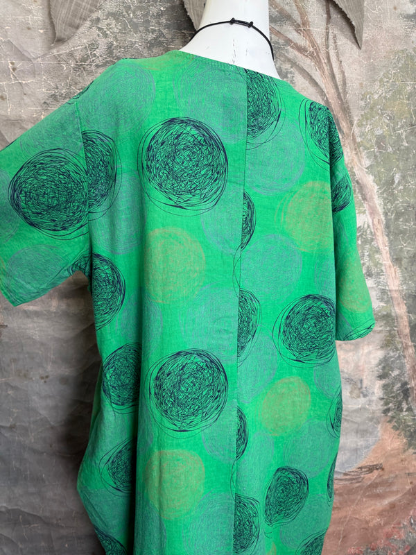 91311A Circles Drawstring Dress-Green