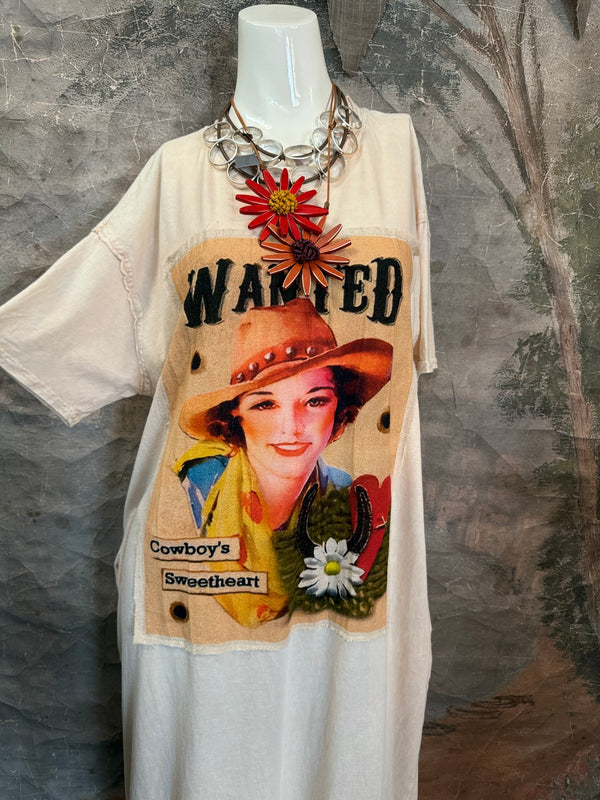 T839 Short Sleeve T-Shirt Dress-Cream/Yeehaw