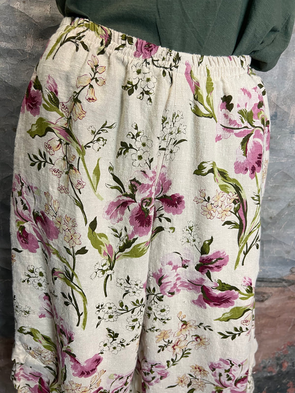 5516 Kristie Linen Tuck Pant-English Garden