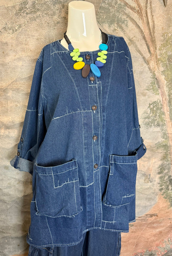 20126N17 Lg/Slv Slit Back Shirt-Indigo