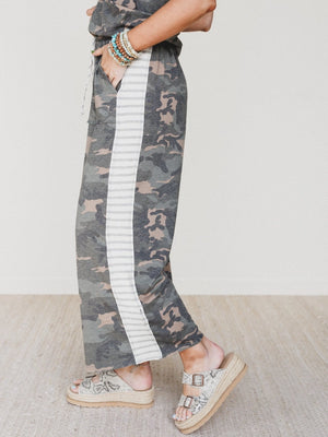 Women's TBN2046 Wanderer Wide Leg Camo Pants with drawstring waist, side pockets, and espadrille sandals - 2