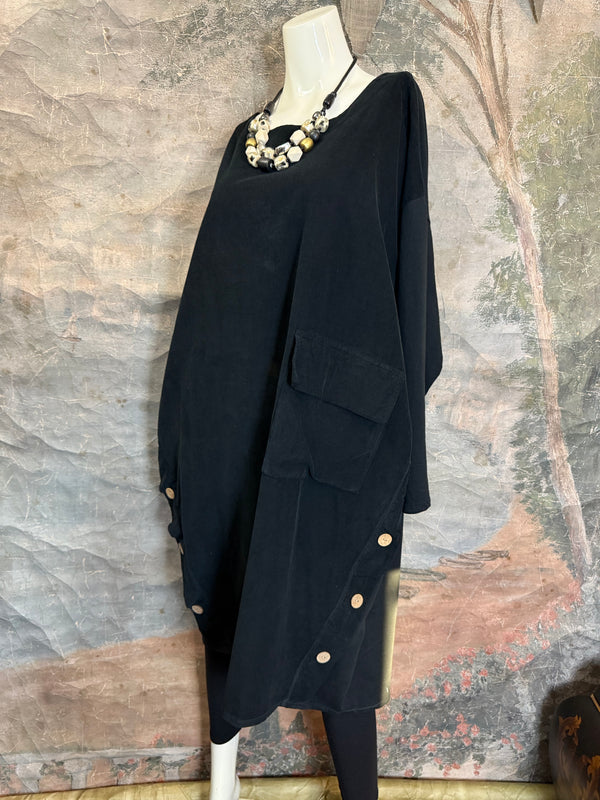 91805 Corduroy Button Dress-Black