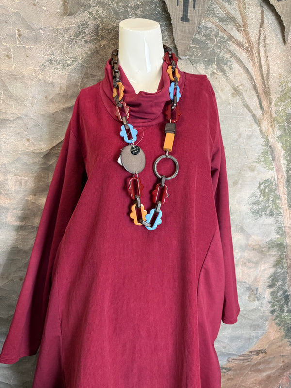 6512AU Cowlneck Bubble Dress-Wine