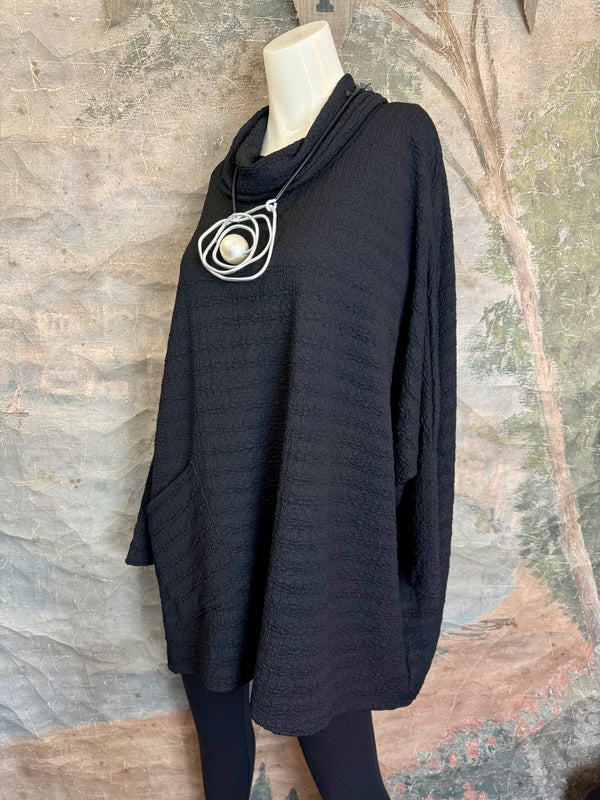 T1076 Waffle Knit Pullover-Black