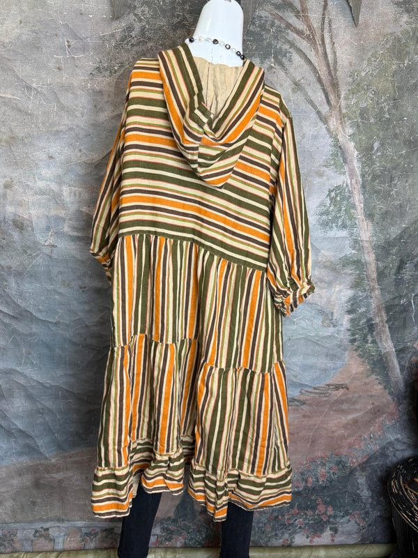 5569 Judy Hoodie Short Dress-Autumn Stripe