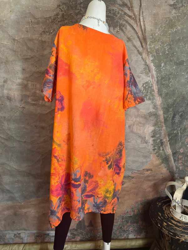 90847 Linen Paint Dress-Orange