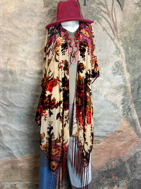 5824 Burnt Velvet Floral Kimono