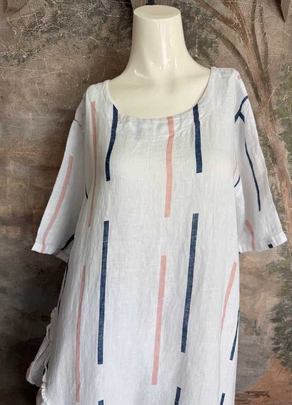 91307S Ruffle Stripe Tunic-White
