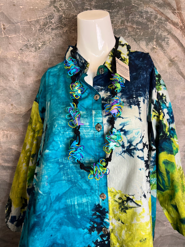 7042C Block Dyed Possibly Tunic-Turq Mix