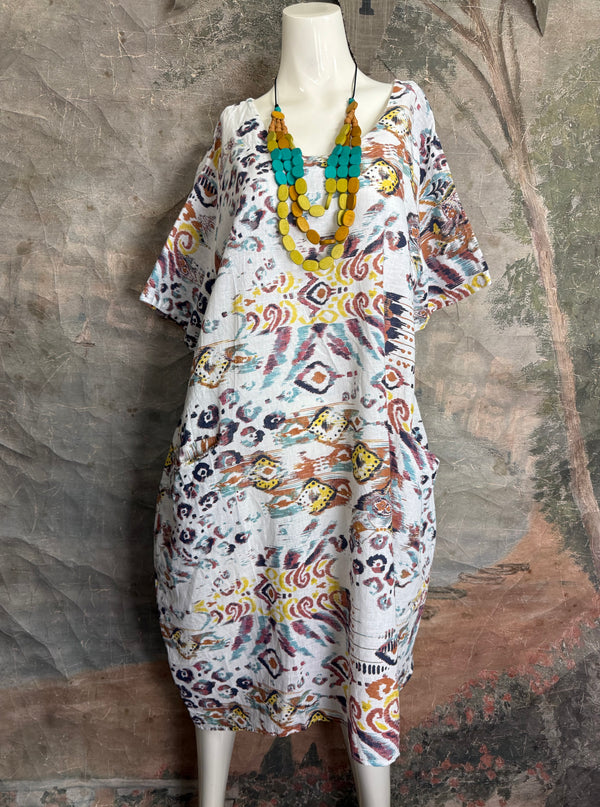 90847 Paint Splotch Print Dress-White