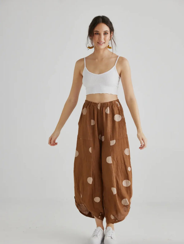 5202 LULU Polka Dot Pants-TABACCO