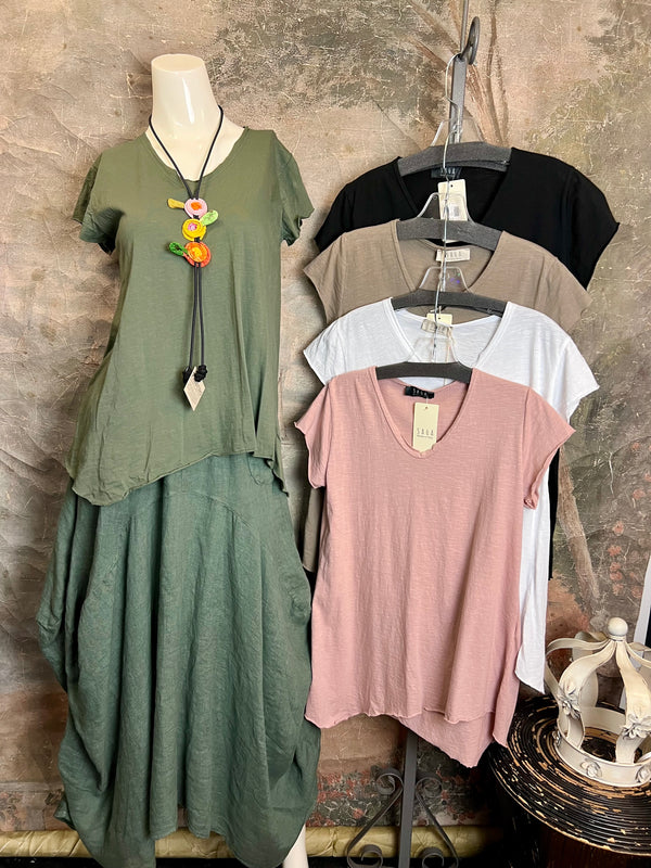 3161 V-Neck Raw Edge Tee-Olive