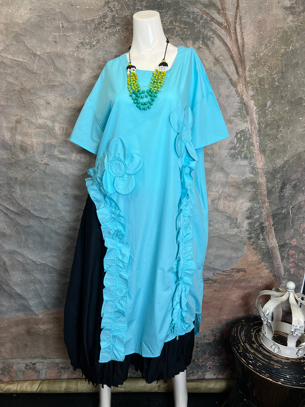 90915 Floral Applica Tunic W/Slits-Blue