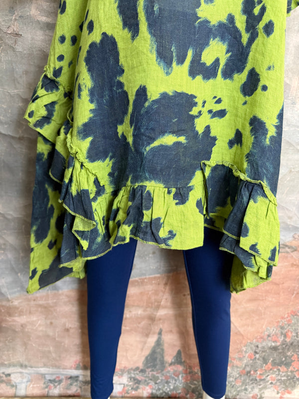 91307T-62 Ruffle Tie-Dye Tunic-Kiwi