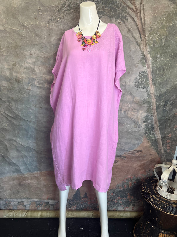 DDY670 Embroidered Boxy Dress-Pink