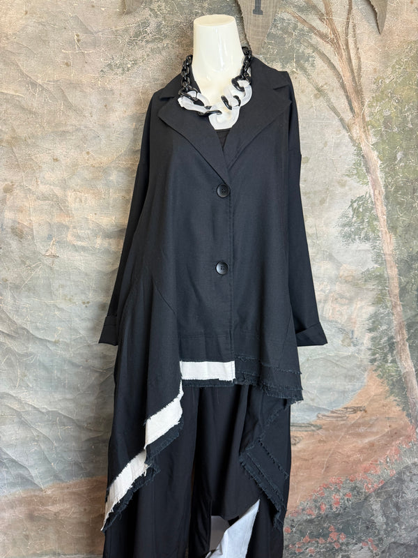 32302 Med to Long Blazer Jkt W/Trim-Black