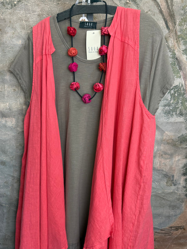 MP-HLT679 Long Open Vest-Grapefruit