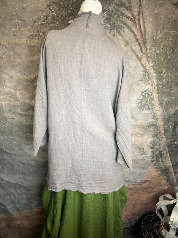 31037 Linen Frayed Midi Duster