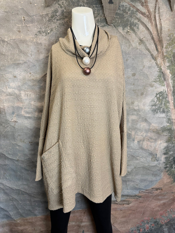 T1076 Waffle Knit Pullover-Mocha