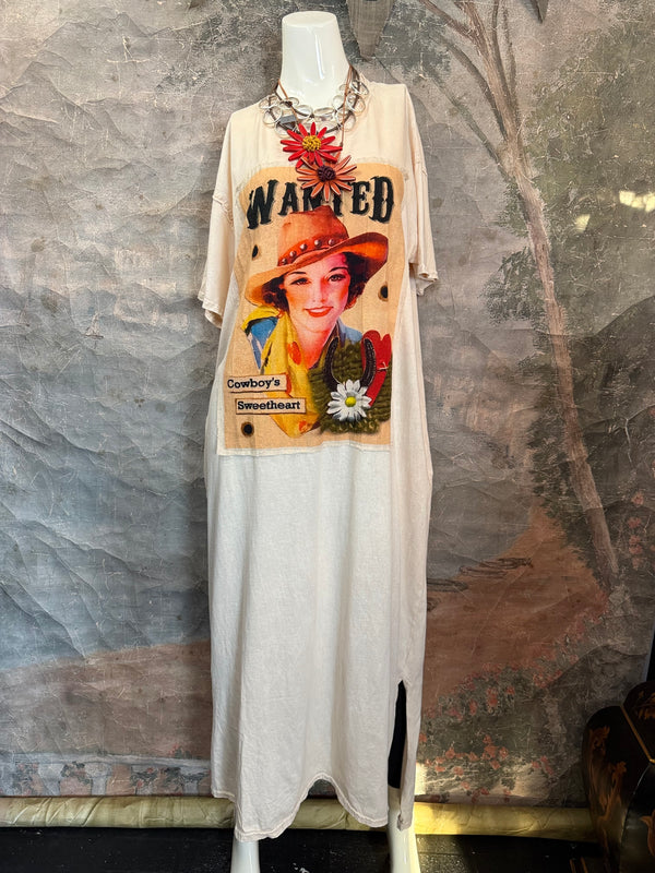 T839 Short Sleeve T-Shirt Dress-Cream/Yeehaw