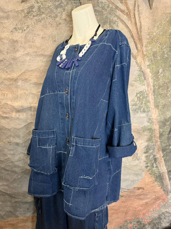 20126N17 Lg/Slv Slit Back Shirt-Indigo