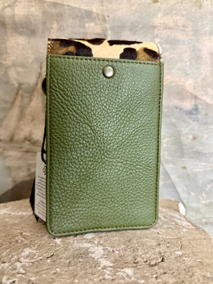 Leopard print hair-on cowhide and blue leather phone bag wallet with tassel closure detail - 2