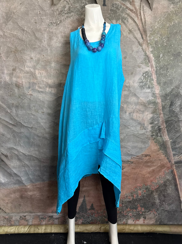 751 Artistry Layered Tank Dress-Turq Blue