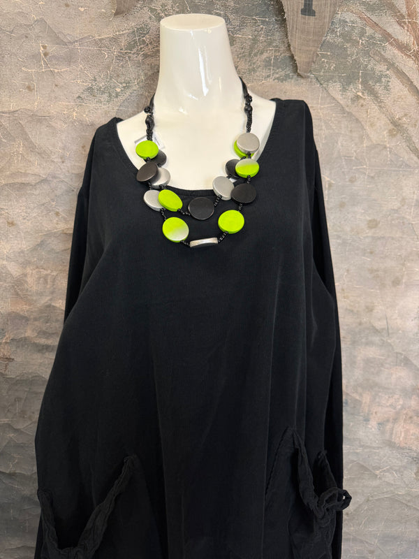 92003 Corduroy Pocket Dress-Black