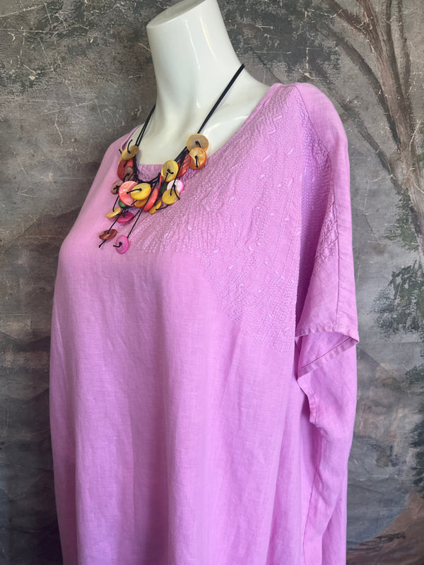 DDY670 Embroidered Boxy Dress-Pink