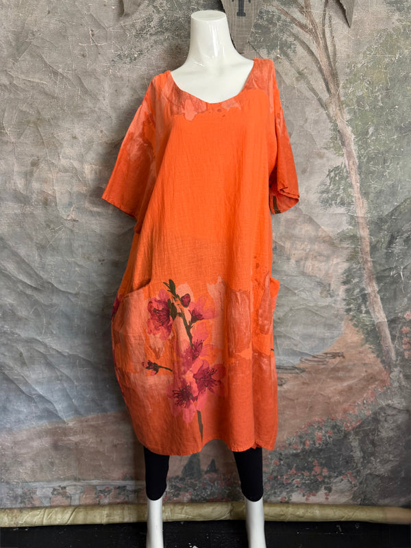 90847B Painters Garden Dress-Orange