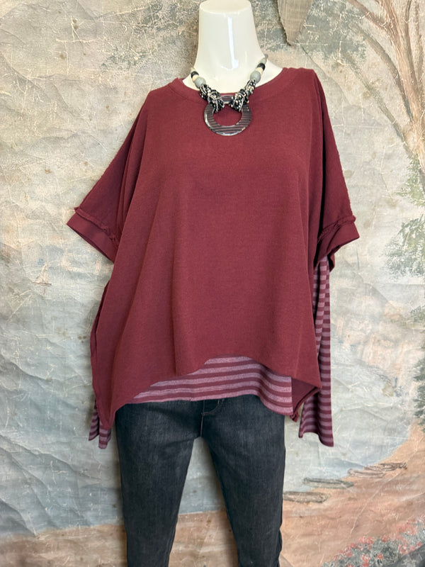 8555-1045 Stripe Lg/Slv Tee-Red Indigo