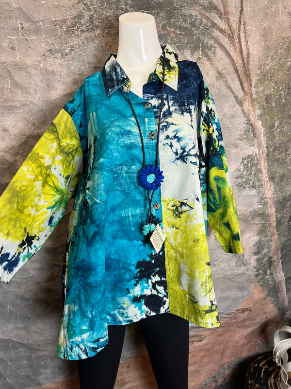 7042C Block Dyed Possibly Tunic-Turq Mix