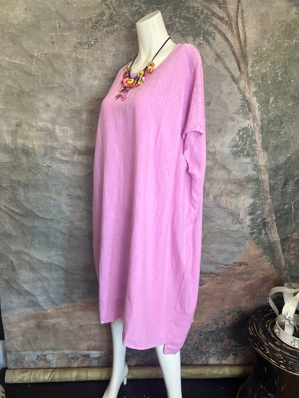 DDY670 Embroidered Boxy Dress-Pink