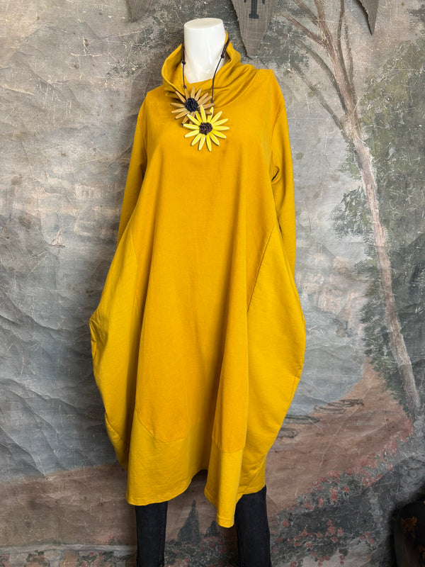 6512AU Cowlneck Bubble Dress-Mustard