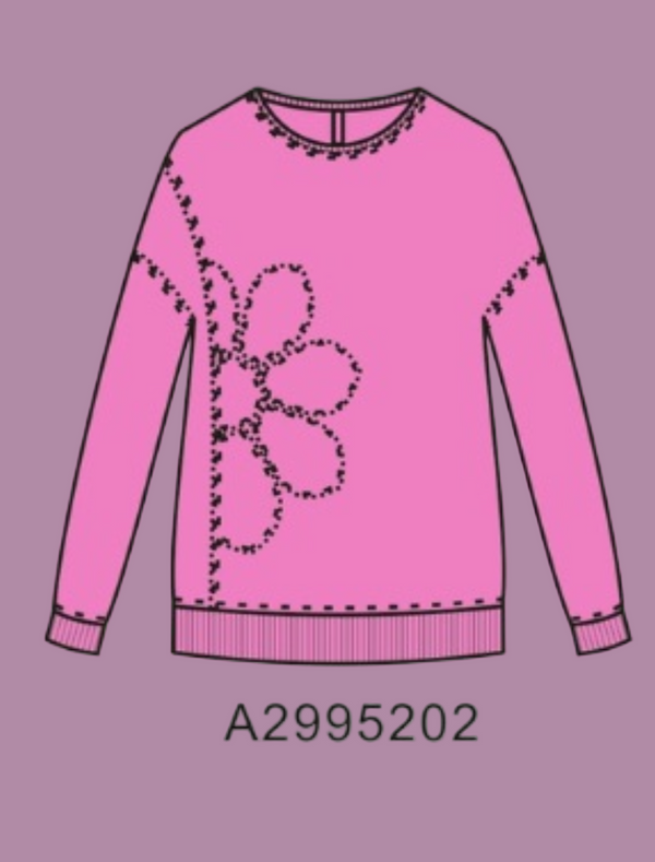 A2995202 L/Slv Flower Sweatshirt-Pine Green