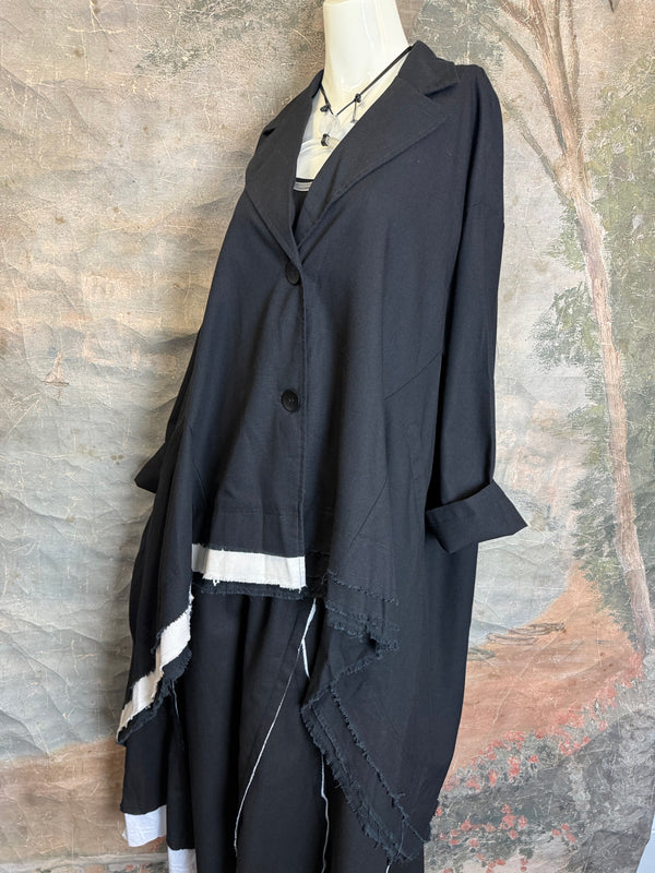 32302 Med to Long Blazer Jkt W/Trim-Black