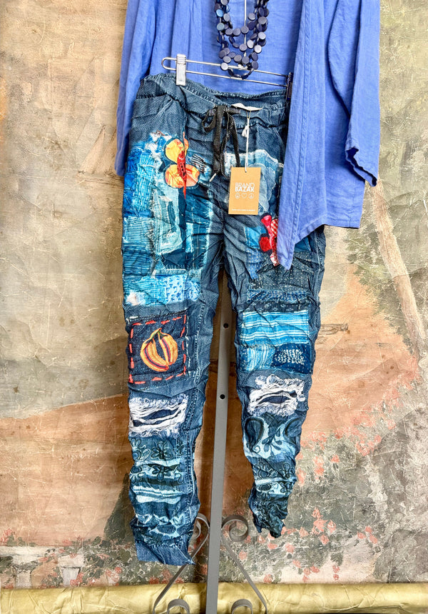 0A910 Pull On Stretch Pants-Denim/Doodle