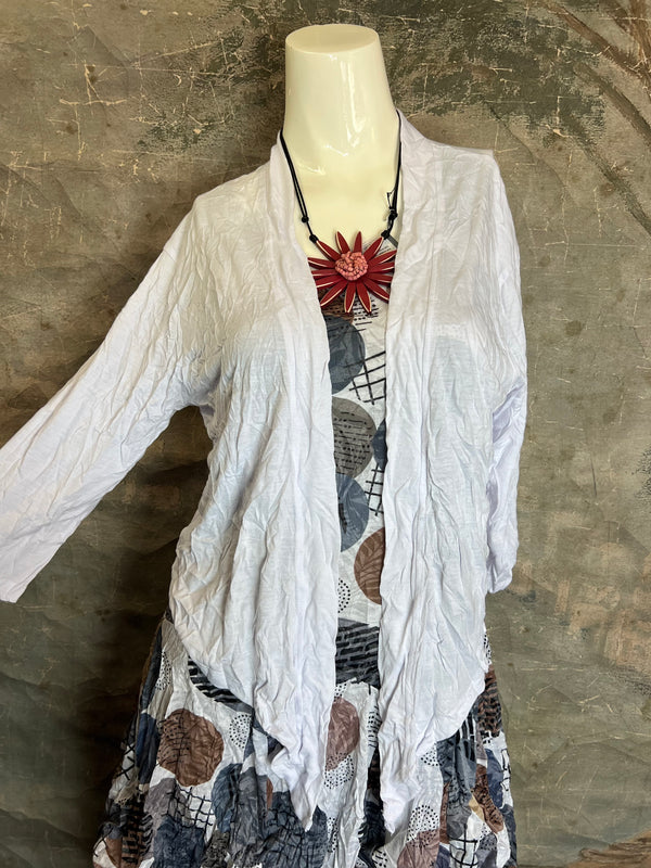 23066 Crinkle Tie Cardigan-White