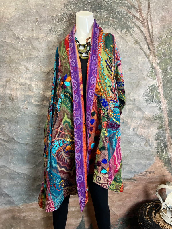 15873 Embroidered Echo Duster-MULTICOLOR