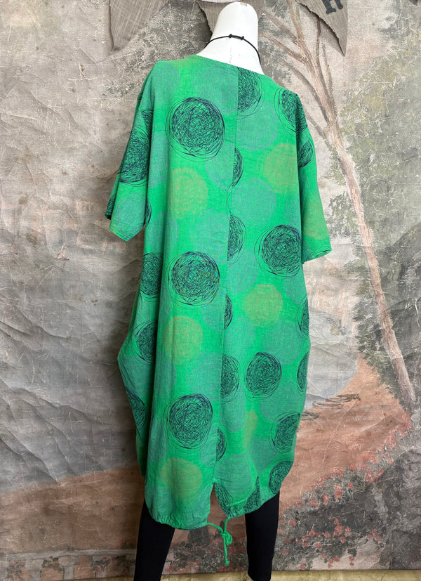 91311A Circles Drawstring Dress-Green