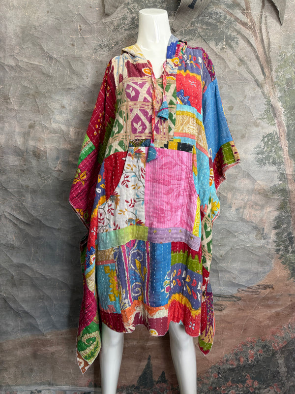 1012w Kantha Poncho Hoodie Dress-1