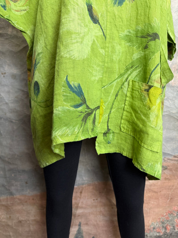 91225 Flower Garden Linen Top-Kiwi